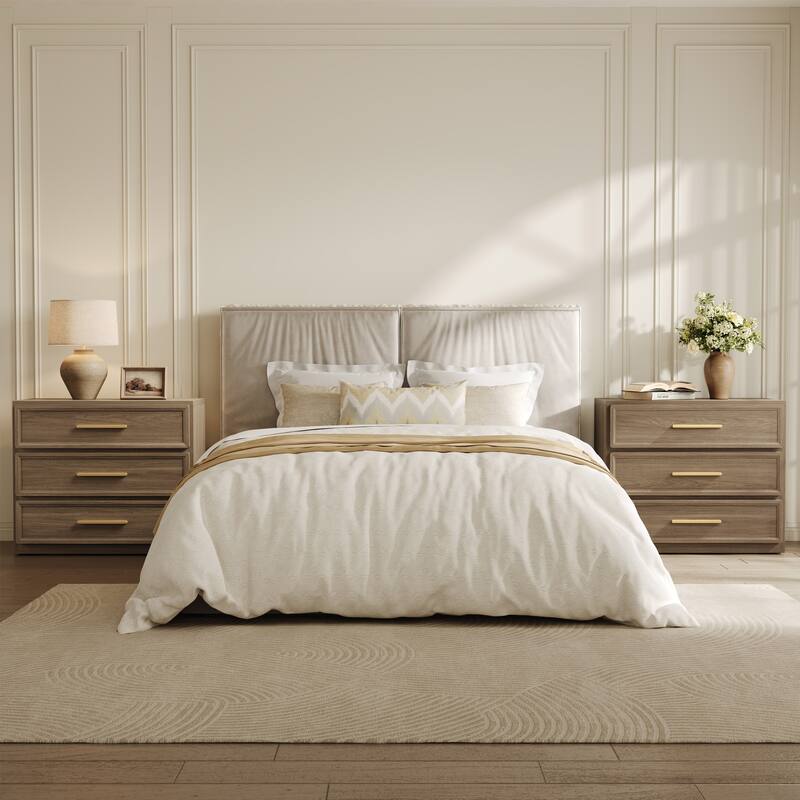 Gold-Accent 3-Drawer Nightstand: Multi-Use for Bedrooms, Guest Rooms & Dressers