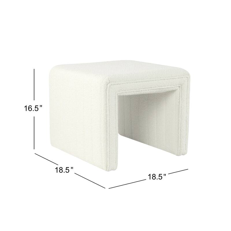 Ada Footstool Ottoman, Channel Tufted Cream White Boucle, 19 Inch