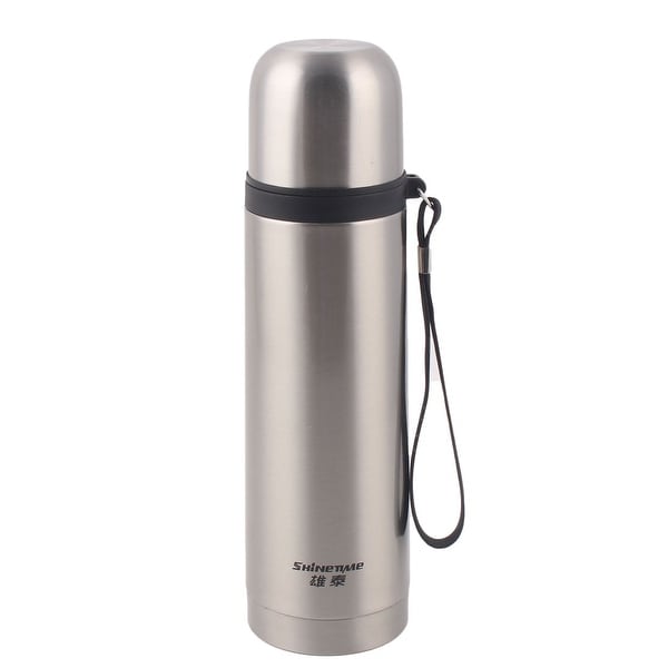 Cylinder Water Bottle Pot Kettle Vacuum Cup Mug SIlver Tone 500ml Capacity