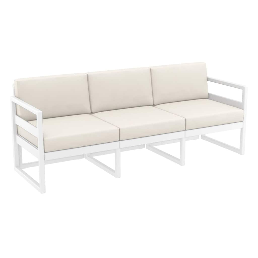 79" White Outdoor Patio Sofa with Sunbrella Natural Beige Cushion