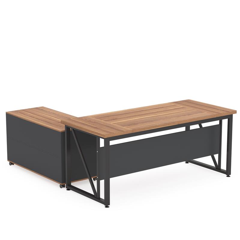 63-Inch Executive Desk with 47-Inch Mobile File Cabinet , Walnut & Gray