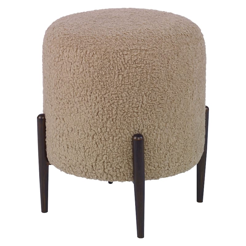Faux Shearling Plush Ottoman with Metal Legs - 18" - Latte Brown