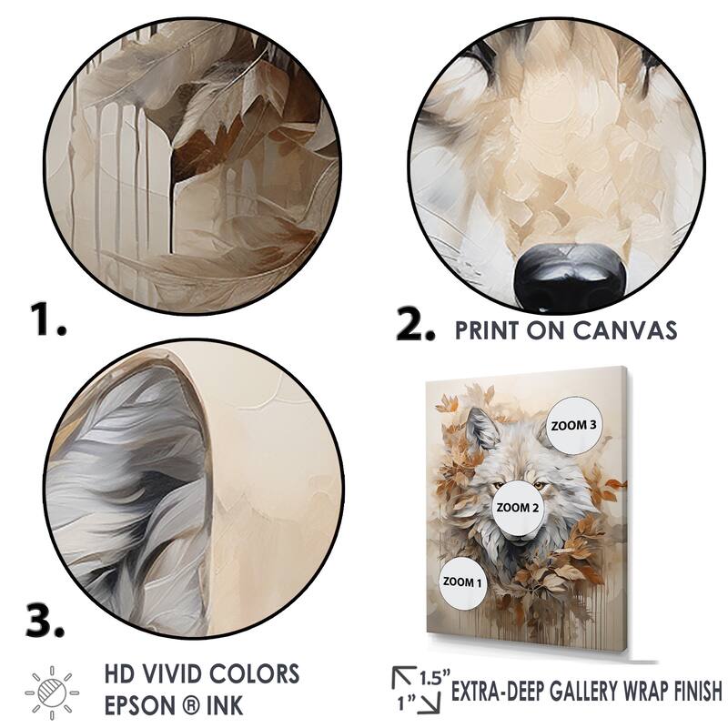 Designart "Minimalism Beige Wolf Expression I" Wolf Animal Wall Art