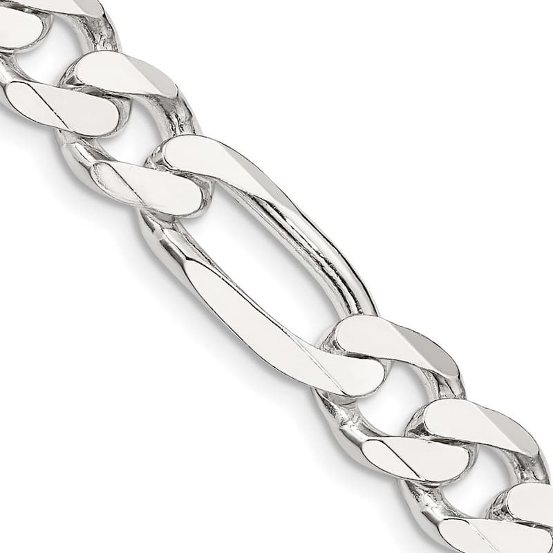 Curata 925 Sterling Silver 9mm Figaro Chain Necklace for Men