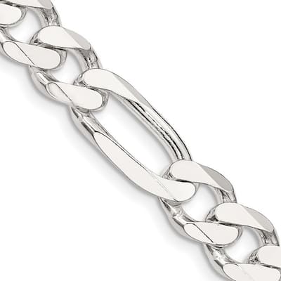 Curata 925 Sterling Silver Solid Polished 9mm Figaro Chain Anklet 9 Inch Lobster Claw