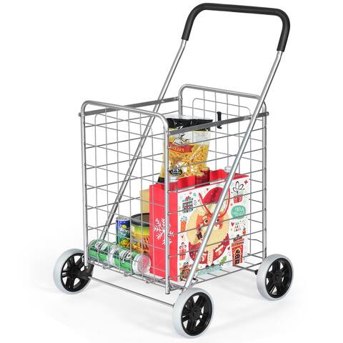 Gymax Folding Shopping Cart Utility Trolley Portable For Grocery - 22.5'' x 23'' x 36''