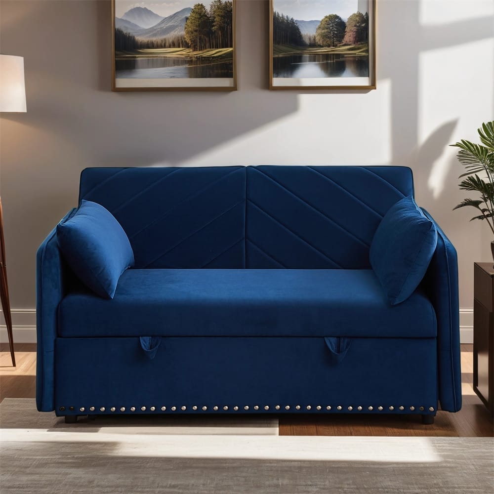 3-in-1 Soft Velvet Convertible Sleeper Sofa Bed w/ 2 Pillows, Usb Port