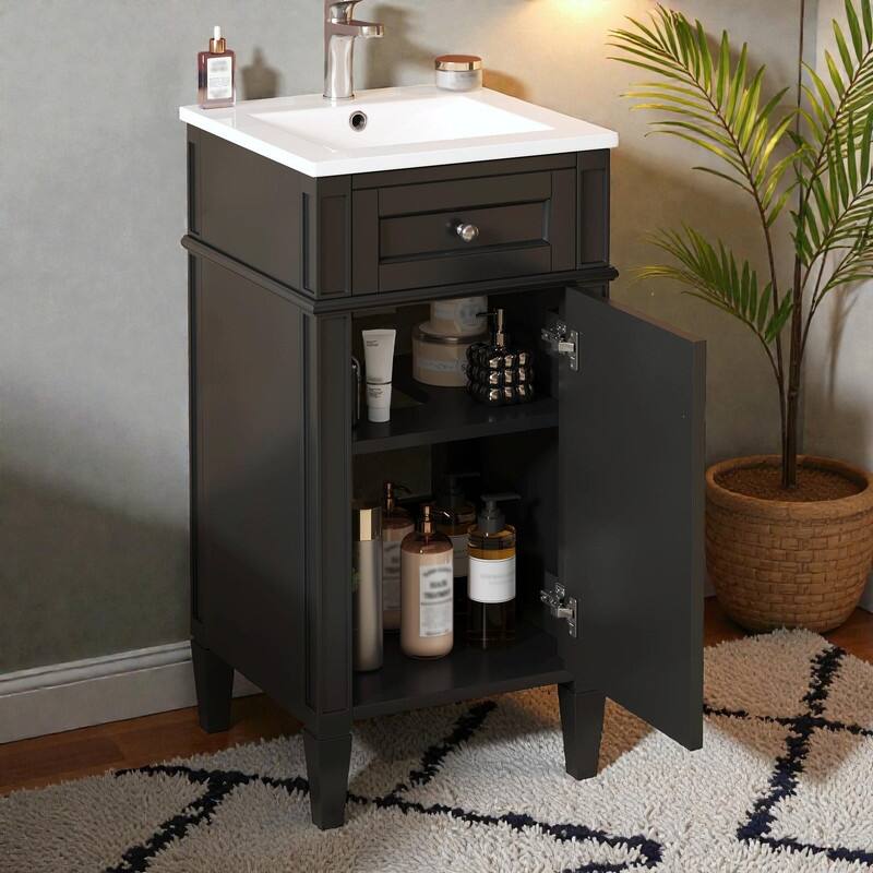 16" Bathroom Vanity with Ceramic Sink, Soft-Close Door & Adjustable Shelf