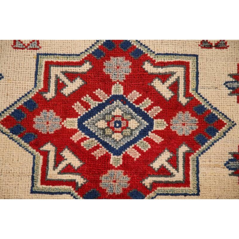 Ivory Kazak Oriental Accent Rug Hand-Knotted Wool Carpet - 3'5"x 4'10"