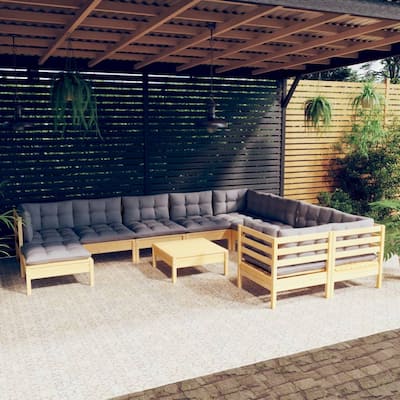 vidaXL Solid Pinewood Patio Lounge Set 11 Piece with Cushions Multi Colors