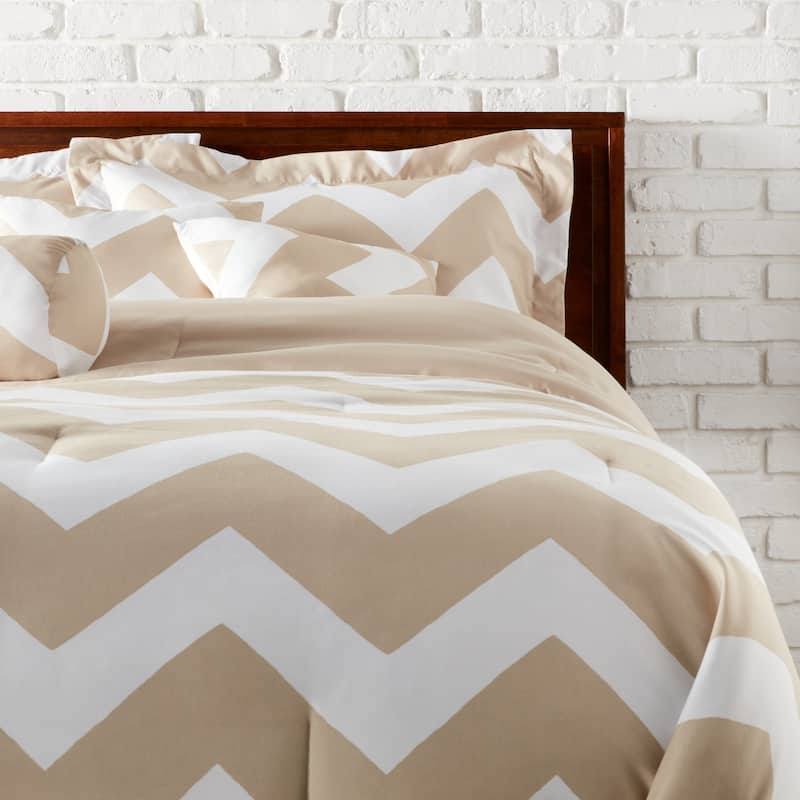 3 Piece Chevron Duvet Cover & Sham Covers Set - Taupe - Queen - 3 Piece