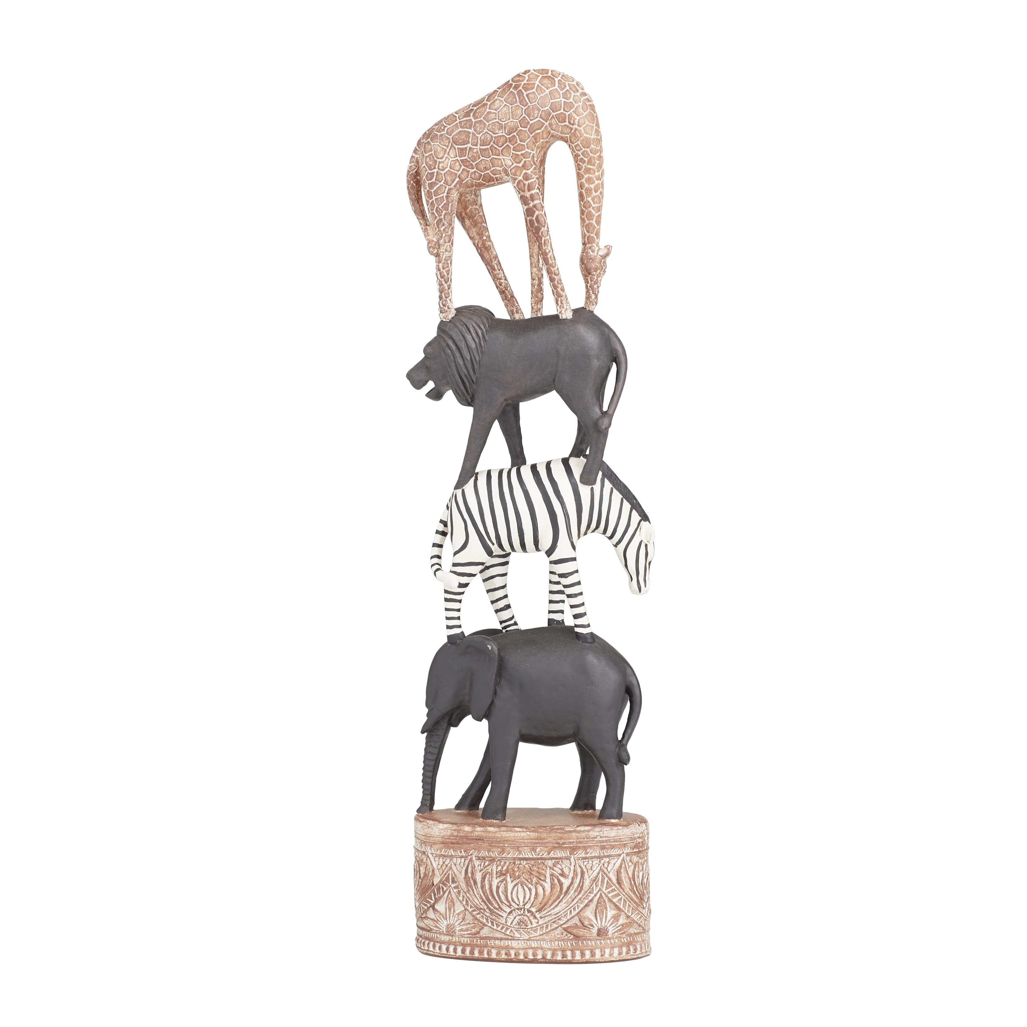 Polystone Safari Animals Decorative Sculpture - Multi Colored - Roche River Decor