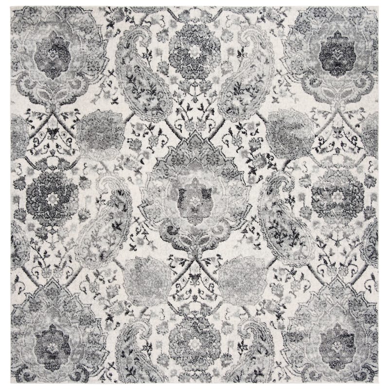 SAFAVIEH Madison Belle Boho Glam Paisley Pattern Area Rug - 6'7" Square - Cream/Silver