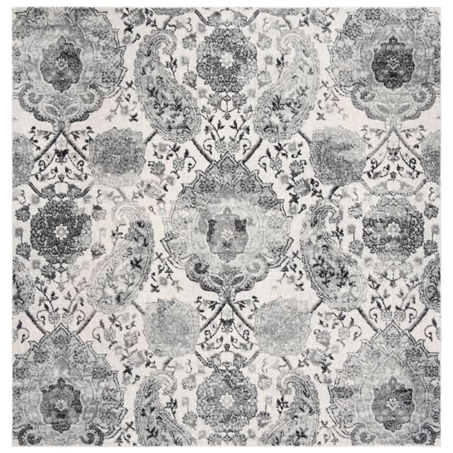 SAFAVIEH Madison Belle Vintage Paisley Pattern Area Rug - 12' x 12' Square - Cream/Silver
