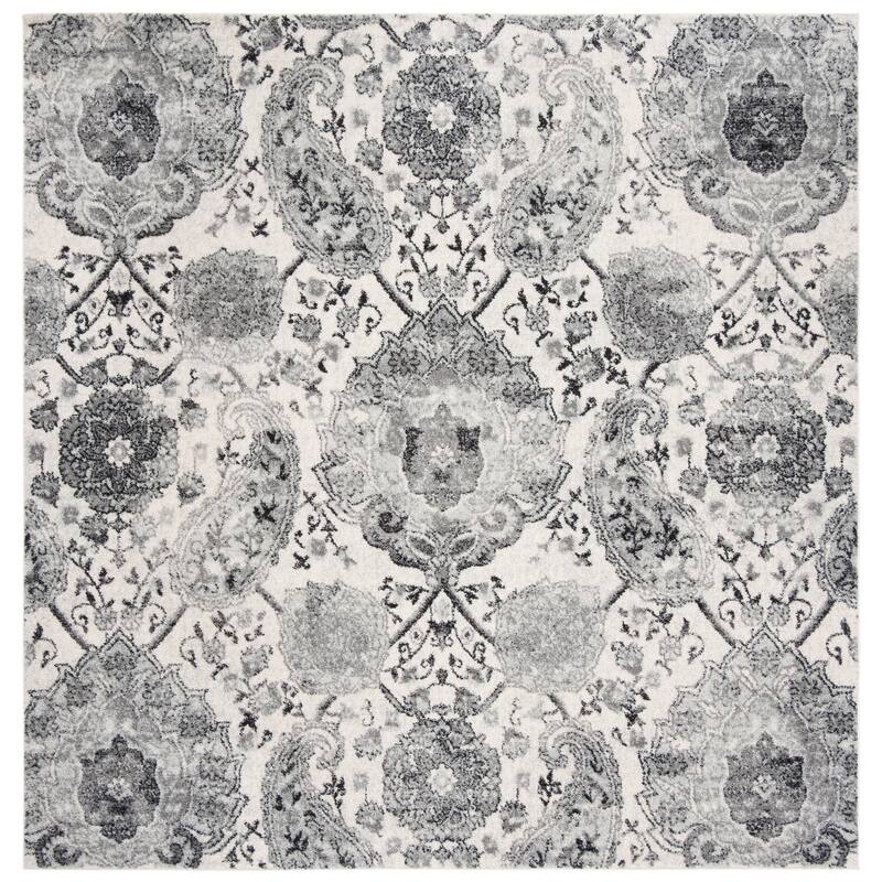 SAFAVIEH Madison Belle Boho Glam Paisley Pattern Area Rug - 11' x 11' Square - Cream/Silver