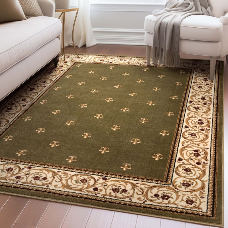 Well Woven Barclay Fleur De Lis Traditional Oriental Living Room Rug - 5' 3" x 7' - Green