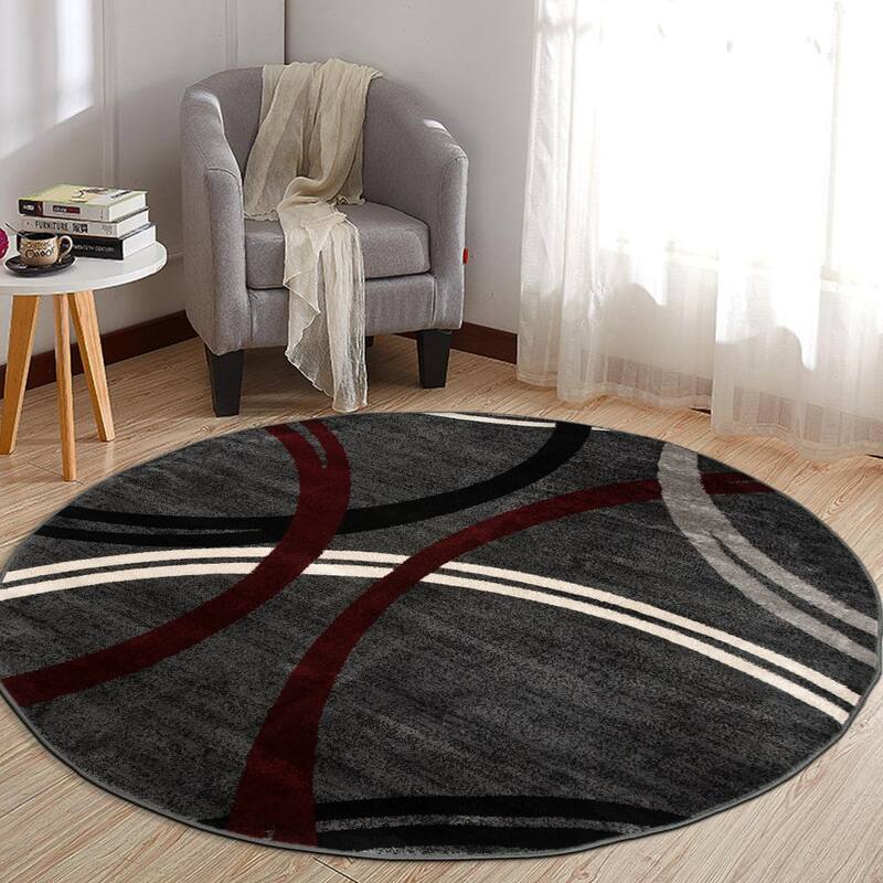 World Rug Gallery Contemporary Abstract Circles Design Area Rug - 6'6" Round - Red