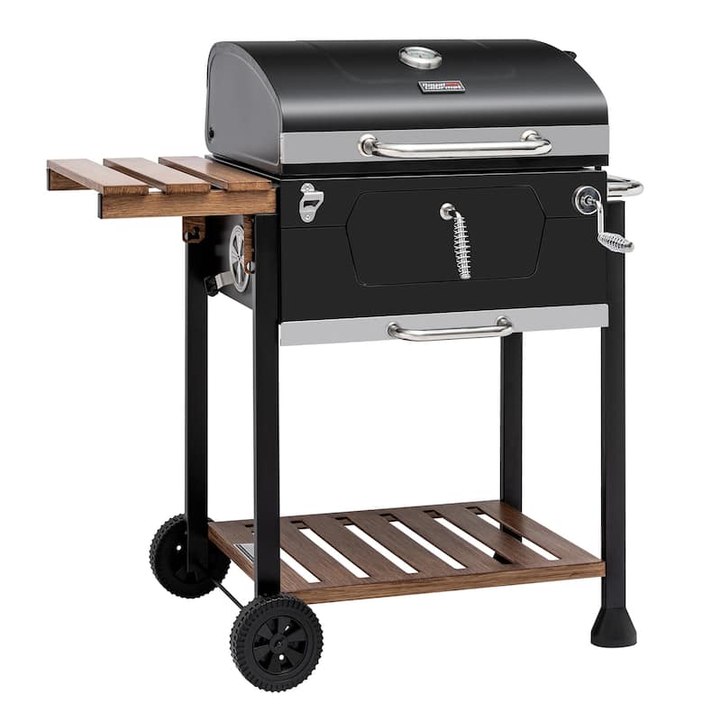 Royal Gourmet 24-Inch Charcoal Grill, BBQ Smoker with Handle and Folding Table, Black