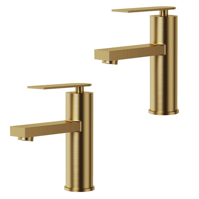 2-Pack Single Lever Handle Bathroom Sink Faucet Single Hole Basin Faucet - Brushed Gold