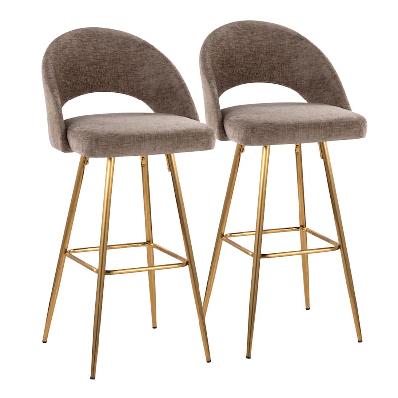 Renee Upholstered 30" Fixed-height Barstool - Set Of 2 - Brown Fabric/Gold