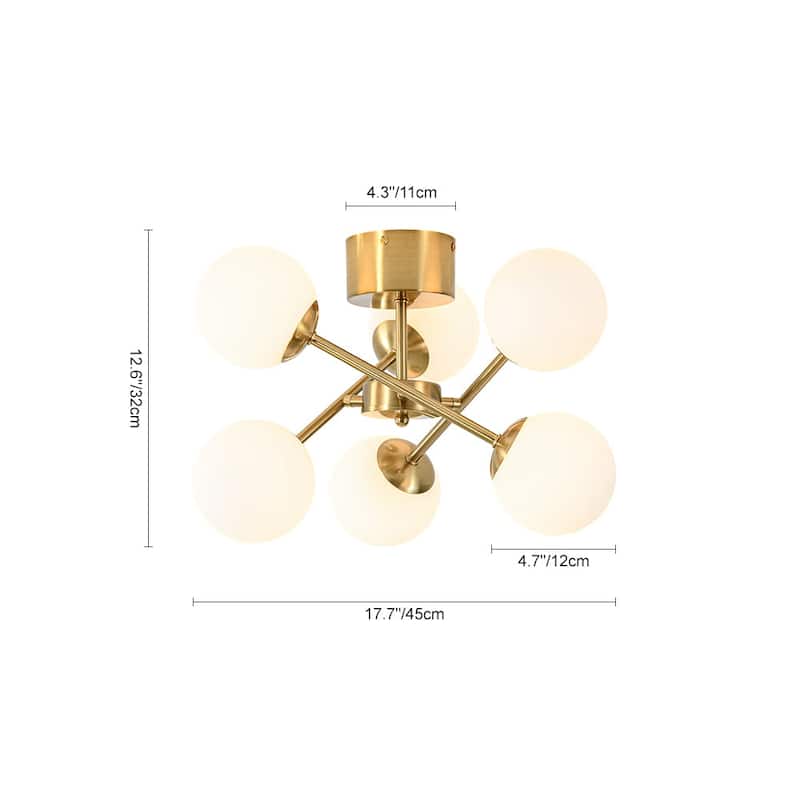 6-Light Milky White Glass Globe Sputnik Bubble Semi Flush Mount
