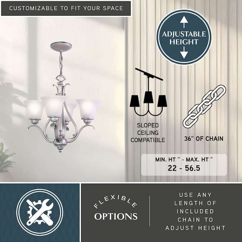 Monrovia 4 Light Brushed Nickel Mini Chandelier White Glass - 18.5-in W x 18-in H x 18.5-in D