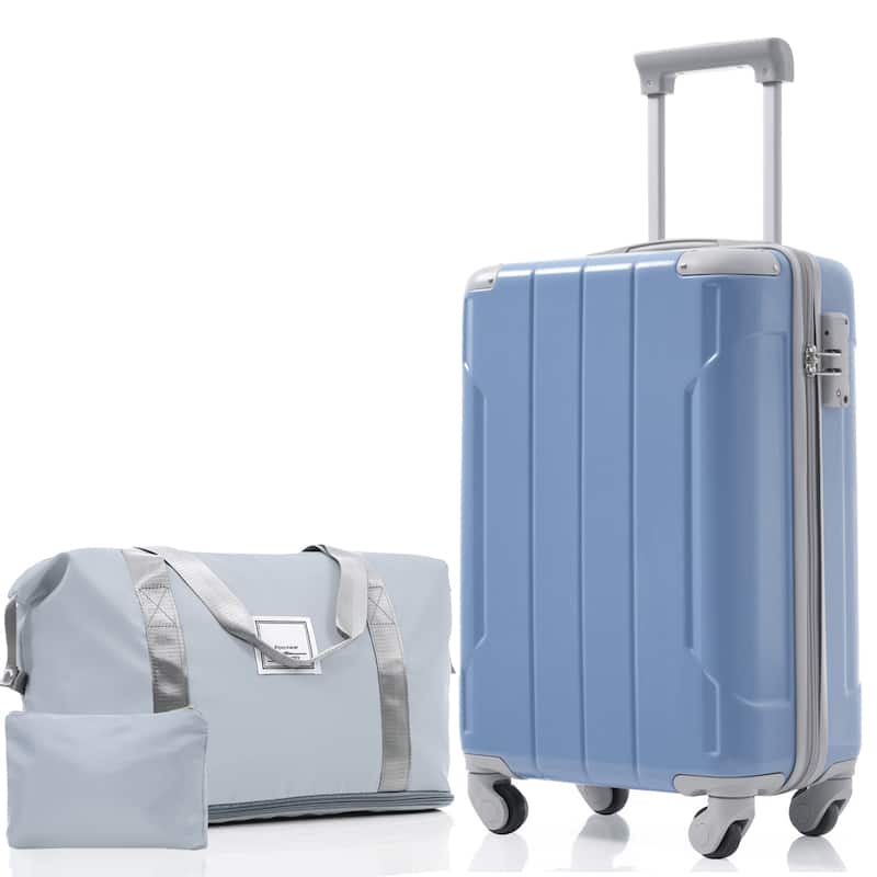 Anmytek 3 Piece Luggage Set Light Blue Hardshell Carry On with TSA Lock and Duffle Bag - Glacier Lake