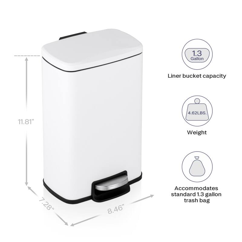 Innovaze 1.3 Gal./5 Liter Rectangular Step-on Trash Can for Bathroom and Office