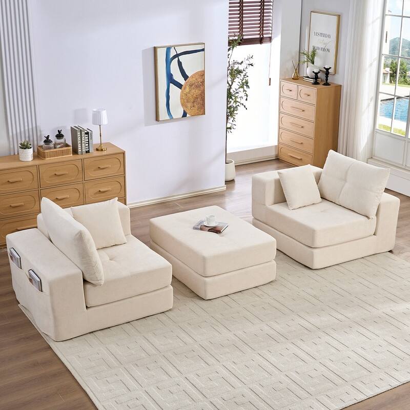 Mixoy 6-PCS Double Deep Seat Modular Sectional Sofa,Free Combinations Modern Chenille Sleeper Sofa Bed,No Assembly Required