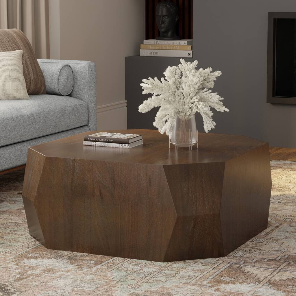 Wyndenhall Stamford 39" Wide Acacia Wood Contemporary Coffee Table in Walnut & Assembled