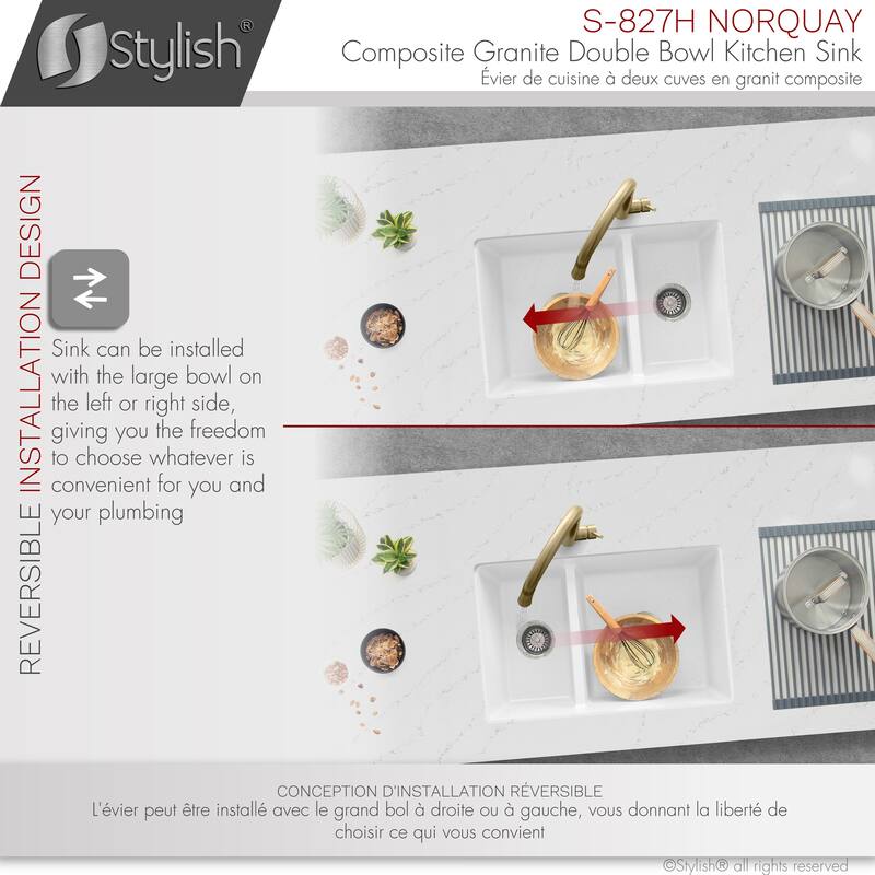 Dual mount 27" Composite Granite Double-Bowl Kitchen Sink S-827