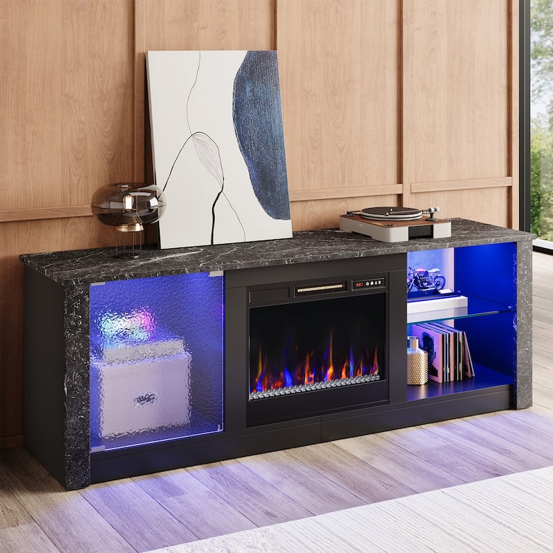 Bestier Fireplace TV Stand with 23" Electric Fireplace for TVs Up to 70 inch, LED Entertainment Center with Adjustable Shelf