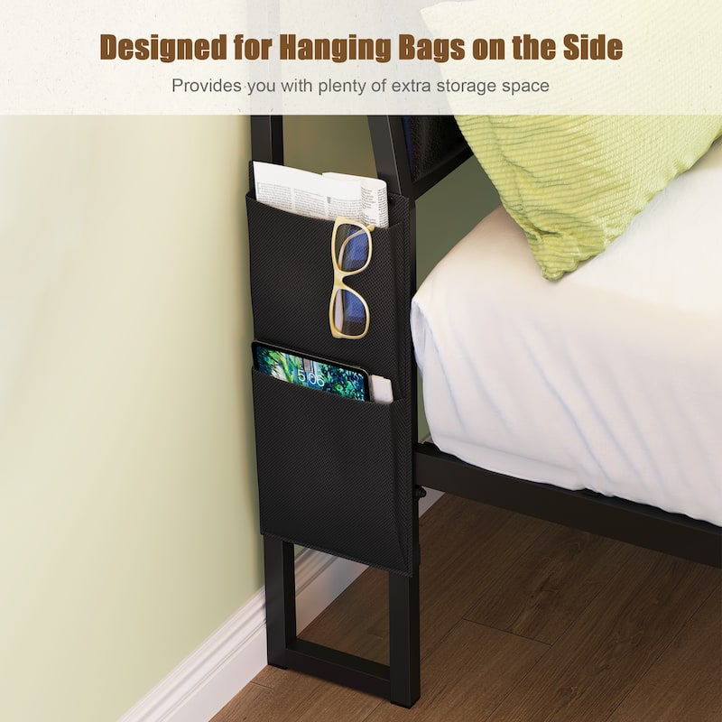 Full Size Platform Bed Frame with 105° Tilted Upholstered Headboard, RGB LED Lighting, Charging Station, Noiseless Design