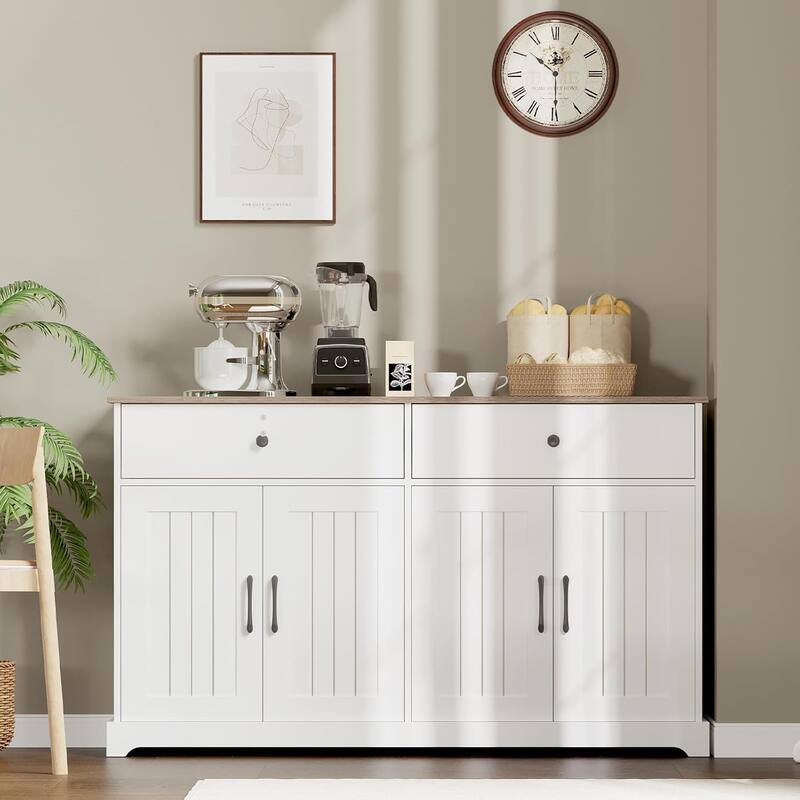 Buffet Cabinet with Drawers, Large Kitchen Buffet Storage Cabinet with Adjustable Shelves
