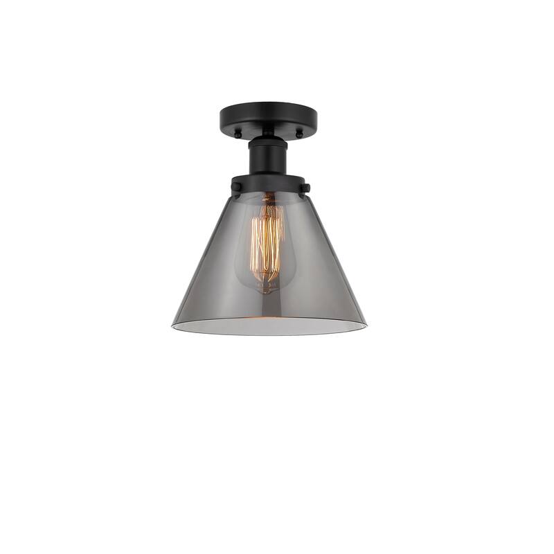 Innovations Lighting Edison Large Cone - 1 Light 7" Semi-Flush Mount - Matte Black/Light Smoke