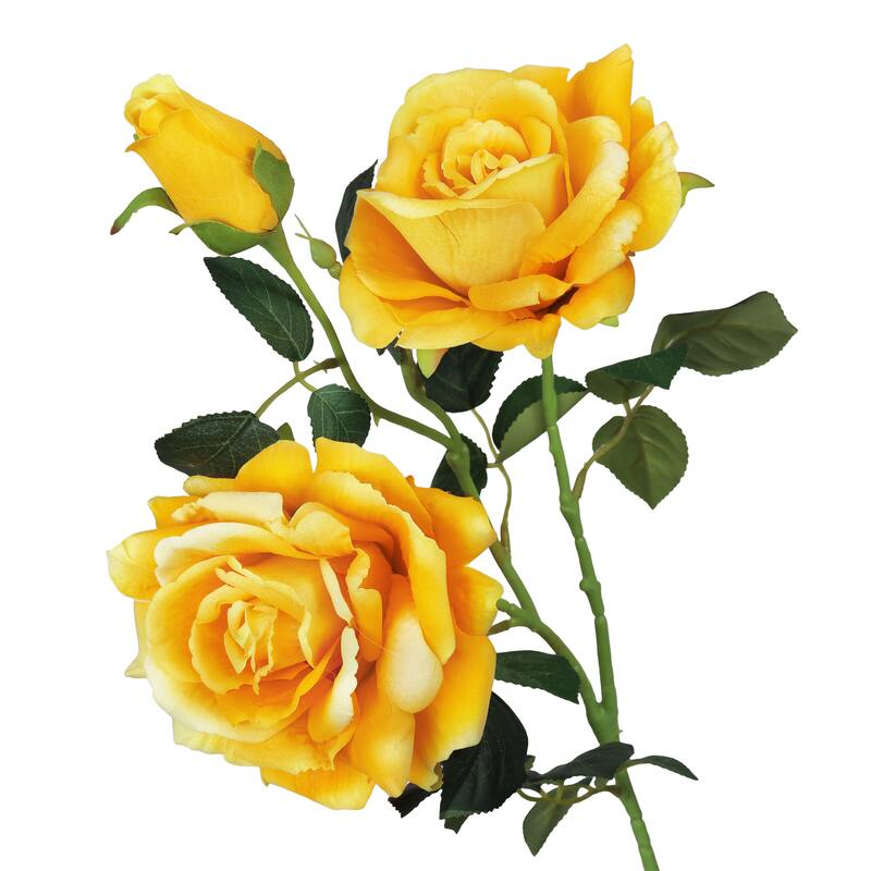 Set of 2 Honey Yellow Artificial Velvet Elegant Rose Flower Stem Spray 32in - 32" L x 7" W x 7" DP