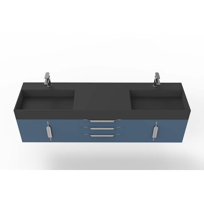 Amazon 72" Wall Mounted Bathroom Vanity Set w/ Black Top
