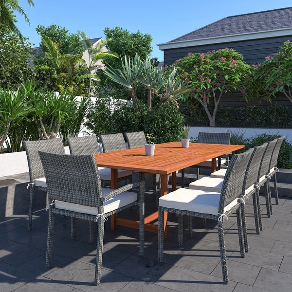 slide 2 of 18, 11pc Outdoor Patio Dining Set with Cushions Off-White Cushions
