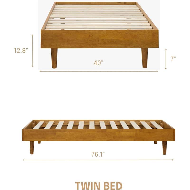 Twin Size Mid Century Modern Platform Bed Frame Floating Design with Silent Slats