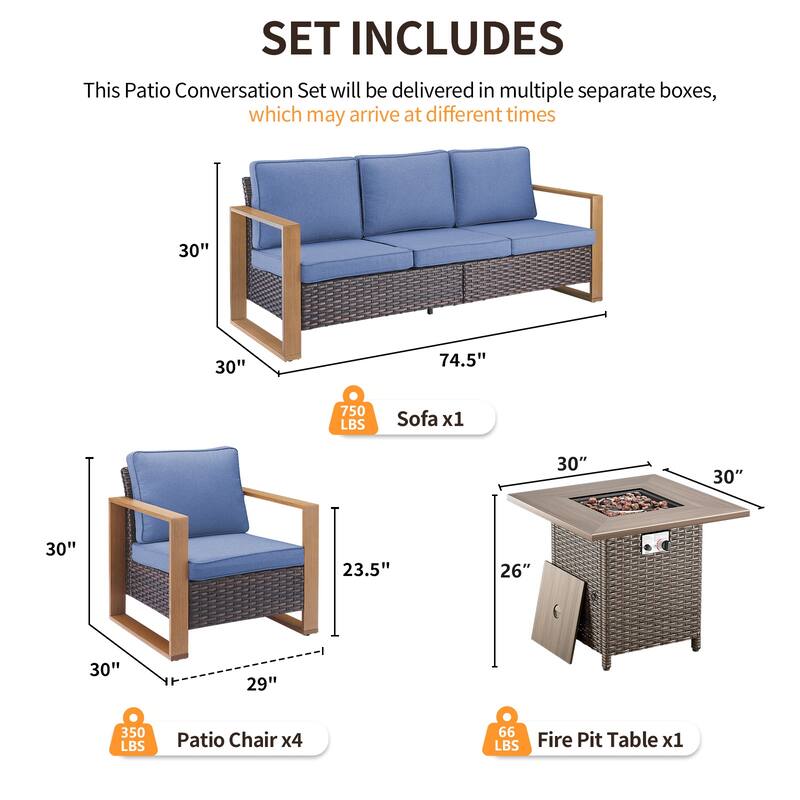 Pocassy 4/6/8PCS Sofa Swivel Chair with Fire Pit Table Set