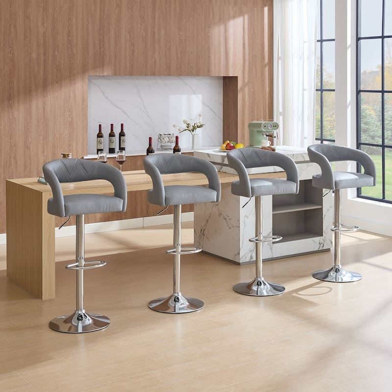VECELO Set of 4 Swivel Bar Stools Rounded Mid-Back Barstools with Adjustable Height 360° Rotation 16" Base with Footrest