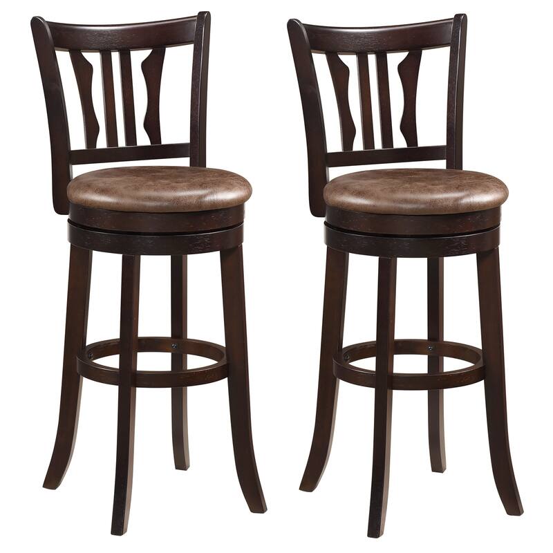 Gymax 30'' Bar Height Swivel Bar Stools Set of 2 w/Back & Faux Leather - Bar Height - Cappuccino - Set of 2