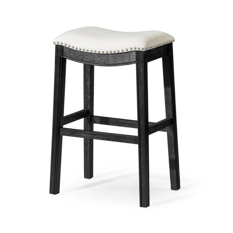 HomeRoots 31" White and Black Fabric and Solid Wood Backless Bar Height Bar Chair