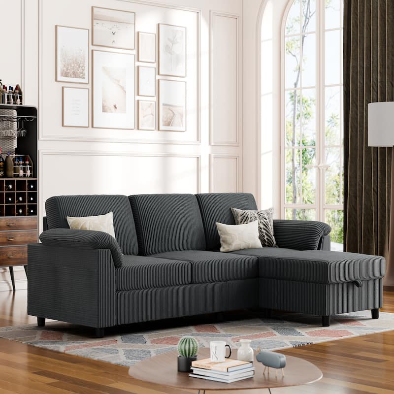 Corduroy Sectional Sofa Couch with Storage