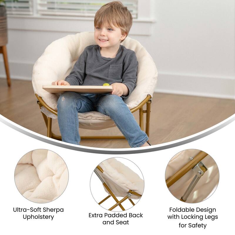 Kids Folding Synthetic Fur Saucer Chair for Playroom or Bedroom - 12.25"D x 22.75"W x 22"H