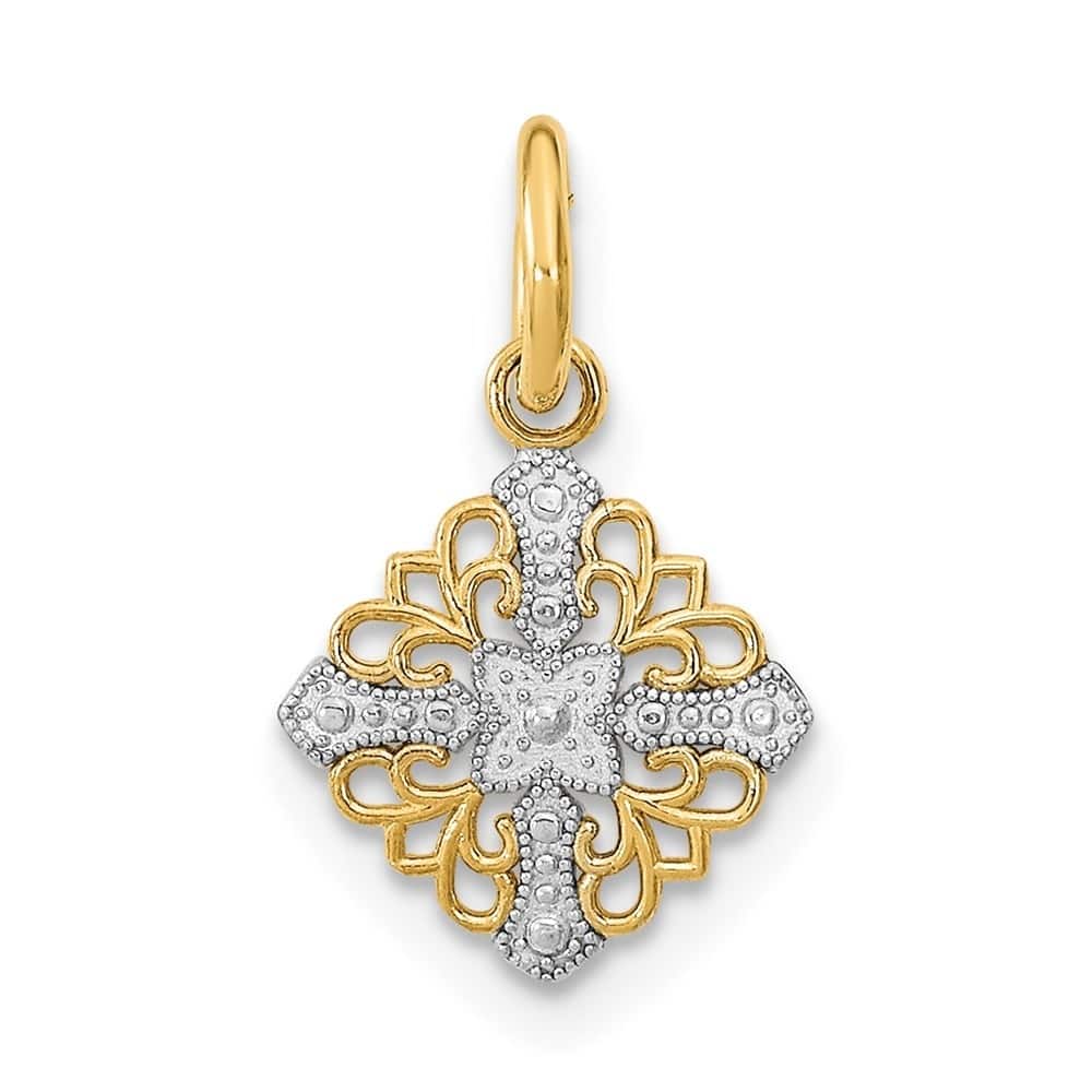 Diamond2Deal 14K Yellow Gold Rhodium-Plated Mini Cross Medallion Charm