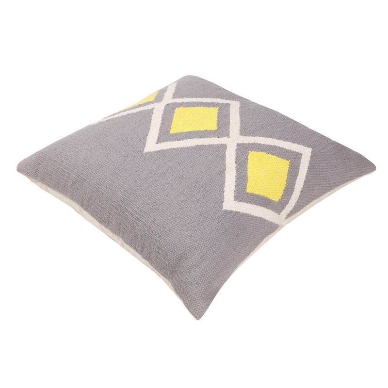 Handwoven Diamond Cotton Throw Pillow Cover - 20" - Gray and Yellow