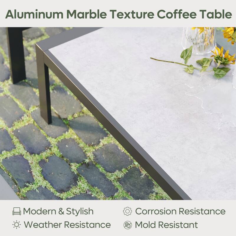 4-Piece 5 Seat Aluminum Patio Conversation Set with Cushions LED Coffee Table and Sofa