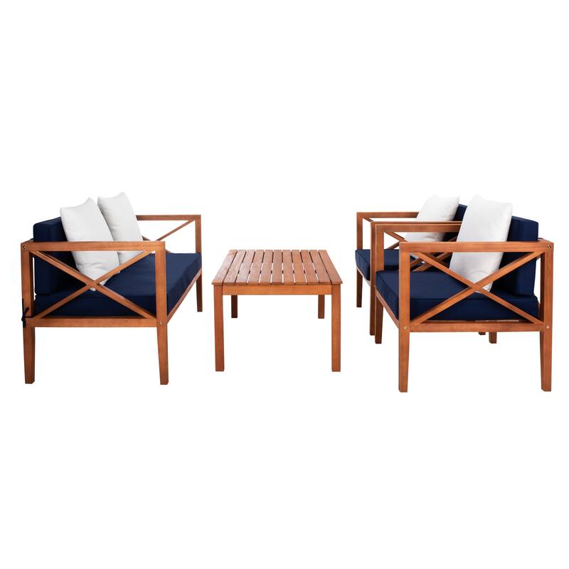 SAFAVIEH Outdoor Dafne 4-Piece Conversation Patio Set with Accent Pillow - 50W x 26D x 25H