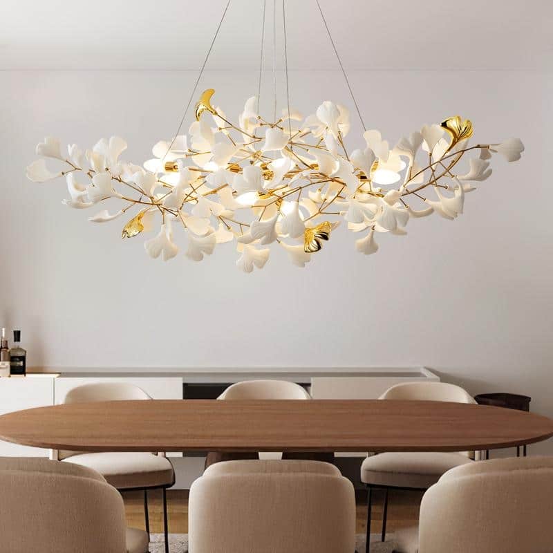 KAYLA Ceramic Ginkgo Leaf 8 -Light L40 Inch Chandelier - 1500 - Gold